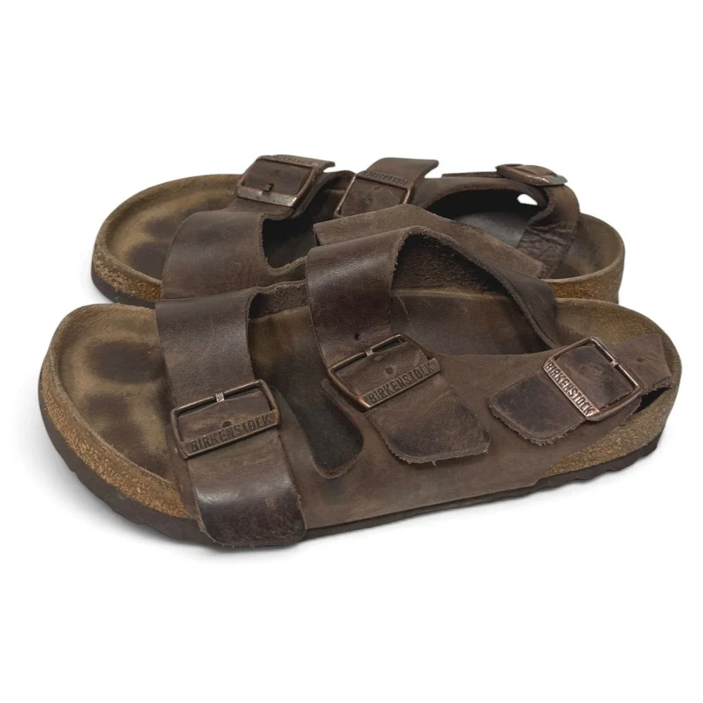 Birkenstock Sandals Women 37 Brown Milano Oiled Leather Backstrap Comfort Buckle - Picture 5 of 11